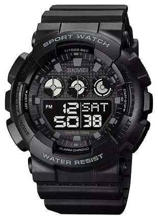 Мужские спортивные часы skmei 1857 черные кварцевые цифровые часы с подсветкой и будильником для активно dm-11