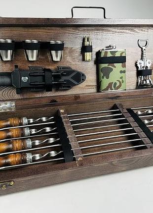 Подарочный набор для пикника милитари ручной работы (шампура и аксессуары).