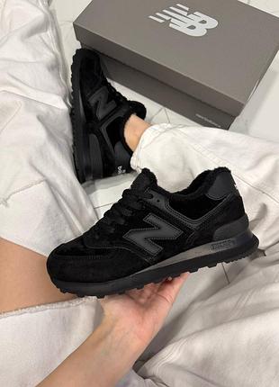 Кроссовки new balance 574 black dark blue мех  ❄️ хутро ❄️  арт 4055