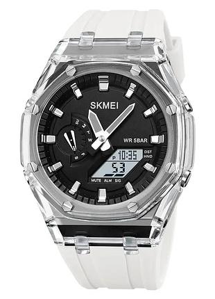 Жіночі спортивні годинники skmei 2100 кварцові білі з чорним циферблатом для занять спортом та повсякден dm-11