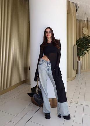 Чорна асиметрична туніка лонгслів з топом