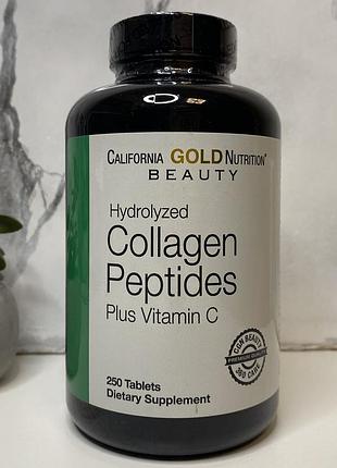 California gold nutrition, пептиды гидролизованного коллагена типов 1 и 3, 250 плюс витамин с, 250 шт