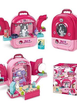 Рюкзак з улюбленцем 008-997-1 (12) полички, медичне приладдя, будиночок, фігурки песиків, фігурка дівчинки, лямки для рюкзака, в