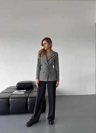 Жіночий костюм двійка піджак жакет теплий + брюки палаццо чорний 7382
