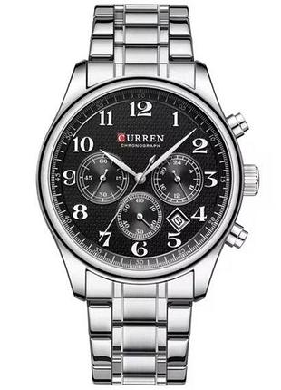 Мужские наручные часы curren partner серебристые кварцевые классические стрелочные с секундомером и дато ve-33