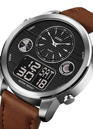 Чоловічий спортивний годинник skmei 1653 коричневий з сріблястим кварцовий годинник з підсвічуванням і б dm-11
