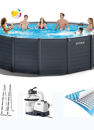Бассейн каркасный intex 478-124см, 16805л, фильтр-насос,лестница,подстилка,тент (26384)