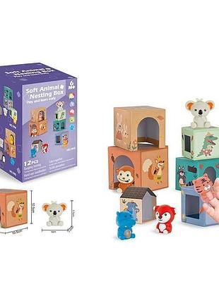 Развивающая игра 1192 (48) 6 животных, 6 кубиков, пальчиковый театр, в коробке
