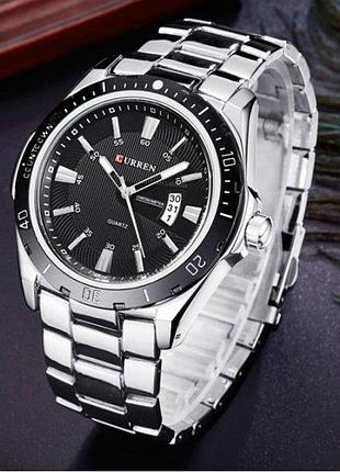 Мужские наручные часы curren quartz серебристые классические кварцевые часы с датой и стрелками dm-11