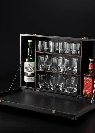 Настенный мини - бар с набором стаканов на 6 персон в подарочном кейсе