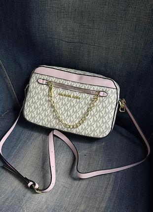 Сумка жіноча michael kors jet set large logo bag ivory молочно-рожевий мішал корс через плече