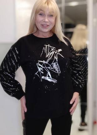 Бомбовый батник с камушками и накатом серебряная нить люкс качества турция