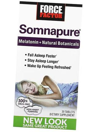 Комплекс для сну, somnapure melatonin + natural botanicals, force factor 30таб (72641016)