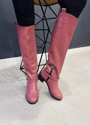 Жіночі чоботи натуральна шкіра темна пудра