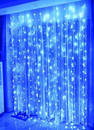 Гирлянда штора занавес водопад 3х3 м 280 led синий свет для праздничного оформления интерьера и улицы dm-11