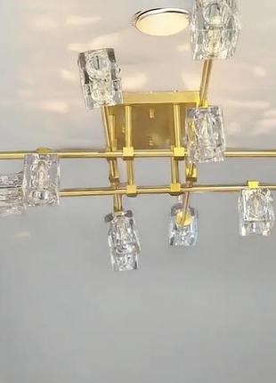 Светодиодная люстра хрусталь 8821 золотистая 12 плафонов для гостиной потолочный светильник с диммером dm-11
