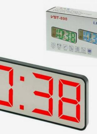 Часы электронные vst-898 красный, температура, usb