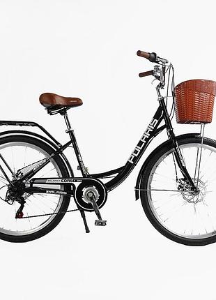 Велосипед городской corso «polaris» 26 дюймов (ps-80110) + корзина