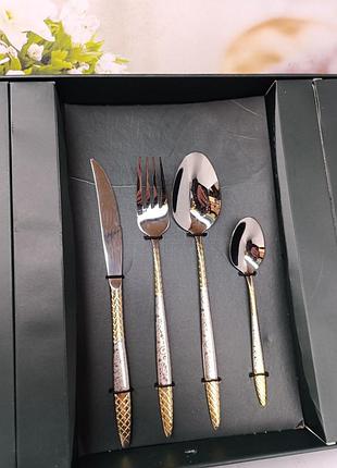 Набор столовых приборов glance gl24 из нержавеющей стали 24 предмета серебристый с золотистым