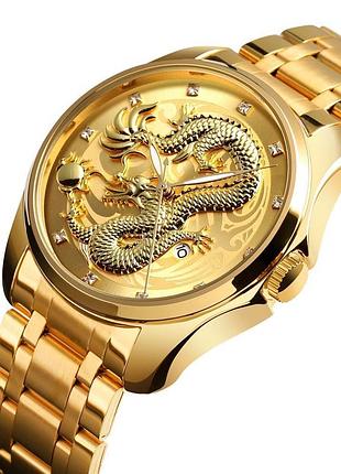 Мужские наручные часы skmei 9193 дракон золотой кварцевые часы с водонепроницаемостью для мужчин стрелоч dm-11