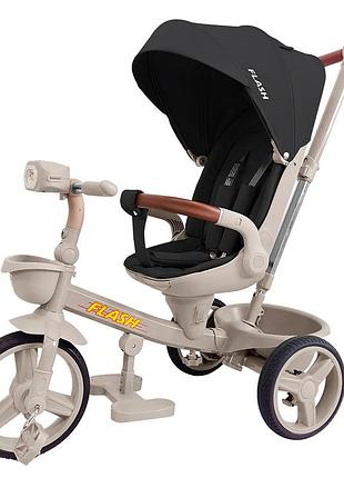 Детский велосипед трехколесный tilly flash (t-3812 dark grey) складной руль