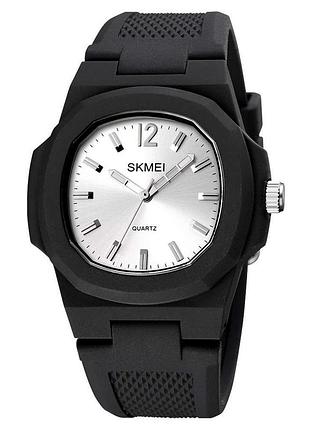 Мужские наручные часы skmei 1717 черные с серебристым циферблатом классические кварцевые часы для мужчин dm-11