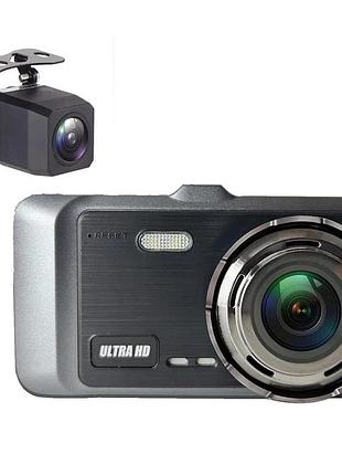 Автомобильный видеорегистратор x-19 pro wi-fi 2k 2 камеры для автомобиля с циклической записью и g-сенсо dm-11