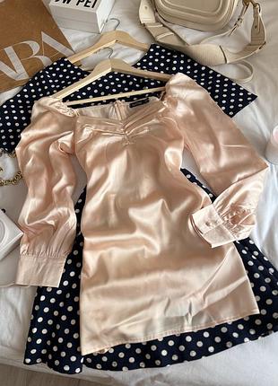 Платье в бельевом стиле бежевое телесное размер s s m m boohoo