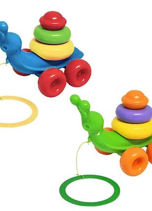 Игра каталка с пирамидкой 'улитка' 39770, 2 цвета, бренд tigres, 8 элементов для развития