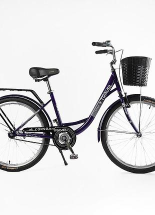 Велосипед городской corso «travel» 26” (tl-26106) + корзина односкоростная, стальная рама 16.5”, корзина,