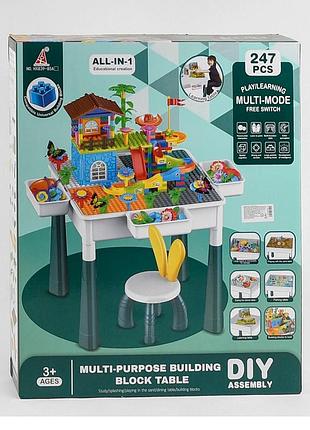 Столик з конструктором hx 839-85 a (6) висота 50см, 247 деталей, стільчик висотою 42см, ігрові фігурки, гірки, в коробці