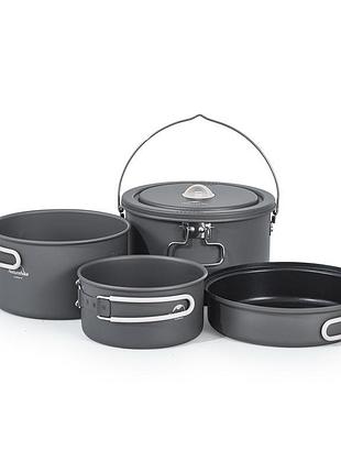 Набор кемпинговой посуды naturehike алюминий 2 кастрюли котелок сковорода для туристов и походов dm-11