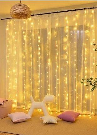 Гірлянда штора водоспад 3х2 м 400 led золотиста світлодіодна для новорічного декору та оформлення інтер' ve-33