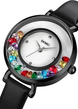 Женские наручные часы skmei 2041 diamonds кварцевые черные классические для женщин стильные элегантные ч dm-11