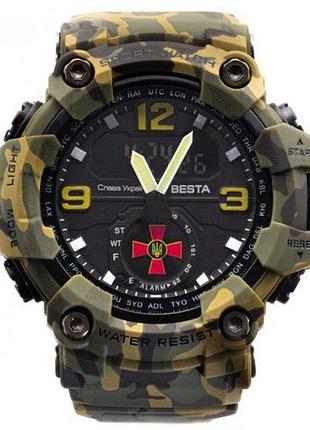 Часы мужские besta brave зсу камуфляжные армейские кварцевые с подсветкой и секундомером dm-11
