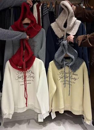 Кофта світшот утеплена з вʼязаним картером беж біла чорна