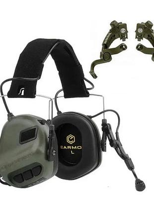 Активные наушники earmor m32(x) с креплением m16c оливковые для защиты слуха и связи тактические dm-11