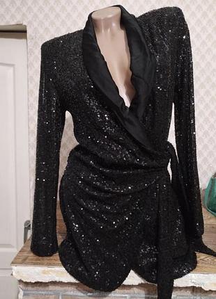 Сукня святкова чорна в паєтках на запах