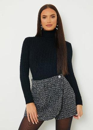 Твидовая юбка-шорты  с люрексом на запах