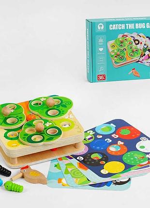 Магнитная развивающая игра c 57545 (40) с 10 червячками и птичкой, 8 сменных карточек в коробке