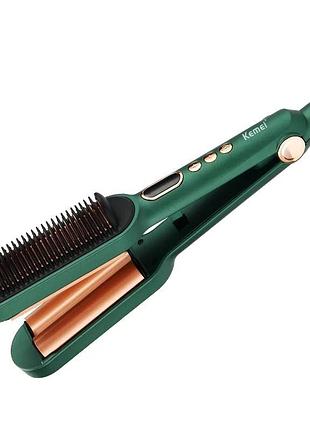 Керамічна плойка стайлер kemei km-2237 з іонізацією бірюзова гребінець для випрямлення та укладання воло ve-33