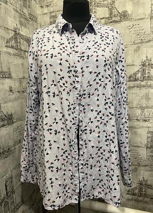 Блакитна рубашка  блуза в квіточку