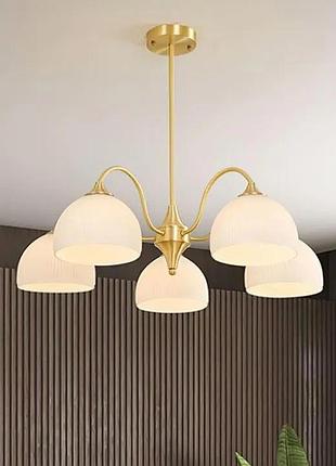 Светодиодная люстра соната 5015 золотая на 6 плафонов для дома и офиса современный светильник с диммером ve-33