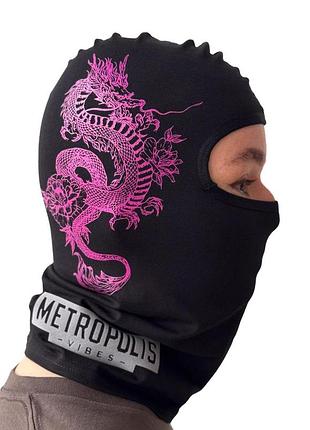 Летняя балаклава dragon snake черного цвета с розовым принтом