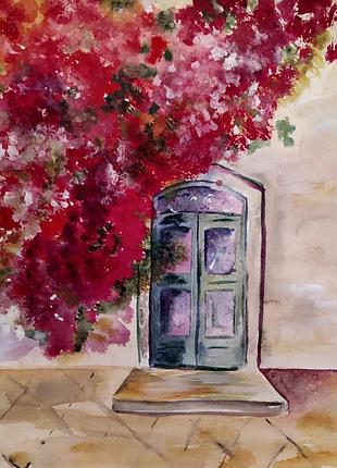 Картина 40*30 акварель "итальянская улочка" ручная работа