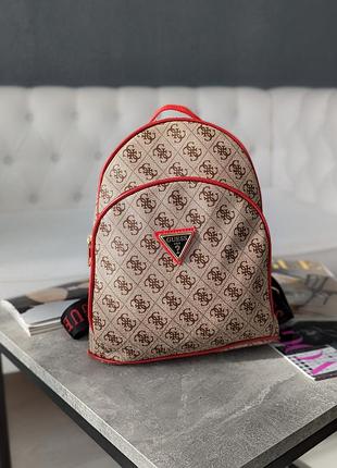 Женский бежевый + красный рюкзак guess гесс lux
