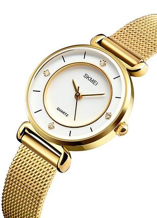 Женские классические часы skmei 1330 золотистые кварцевые наручные часы для женщин стильные элегантные ч ve-33