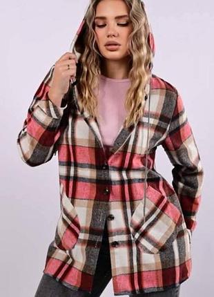 Женская байковая рубашка с капюшоном