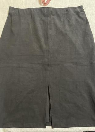 Сіра під замш спідниця з розрізом