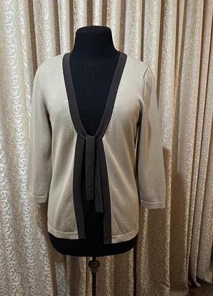 Кофта бежева з коричневою окантовкою на завʼязках